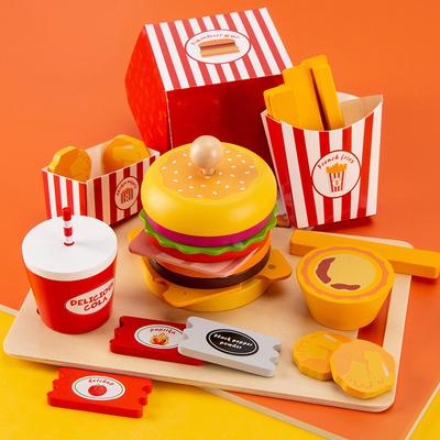 Children'S Early Education Puzzle Wooden Hamburger French Fries Coke Set Combination Simulation Play House Toy