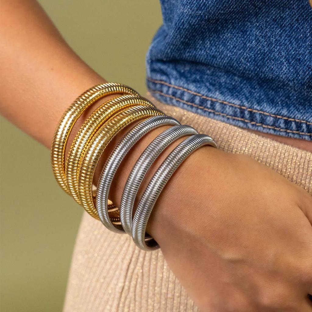 Elastisches Edelstahl Dickes Metall Punk Armband Damen 18k Vergoldeter Charm 8/10/12/20/16MM Elastisches Armband