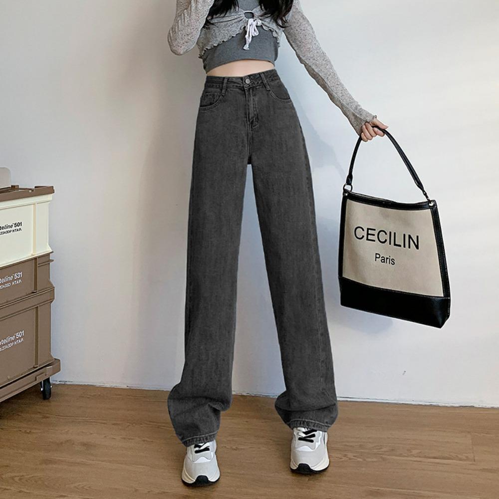 

Повседневные джинсы с высокой посадкой и широкими штанинами, женские осенне-зимние новые джинсы прямого кроя, свободные и стройнящие, джинсы, подметающие пол 2XL