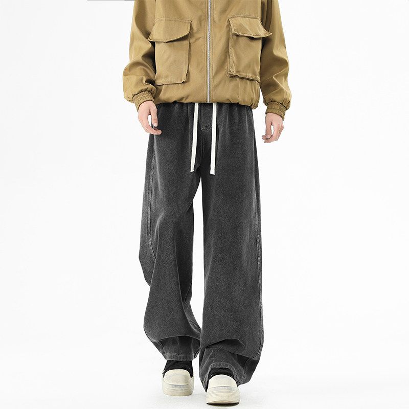 Wassup Wide-Leg Blue Jeans for Men, Spring and Autumn Trendy Brand Loose Pants, Washed Vintage High Street Long Pants