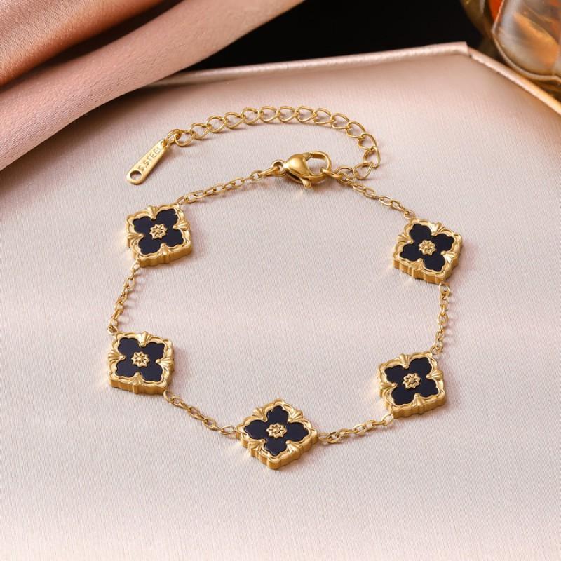 Elegant Four Leaf Clover Jewelry Set Women Stainless Steel With Mother Of Pearl Cross Chain Necklace Earring Bracelet