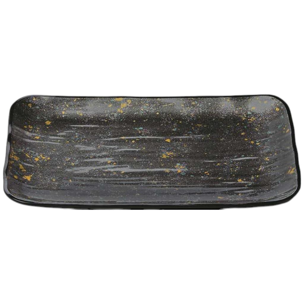 Premium Nigiri Sushi Long Rectangular Large Serving Plate with Black Dry Lacquer Made in Japan J-Kitchens Plate, 5.5cm Silver-Gloss Backing,