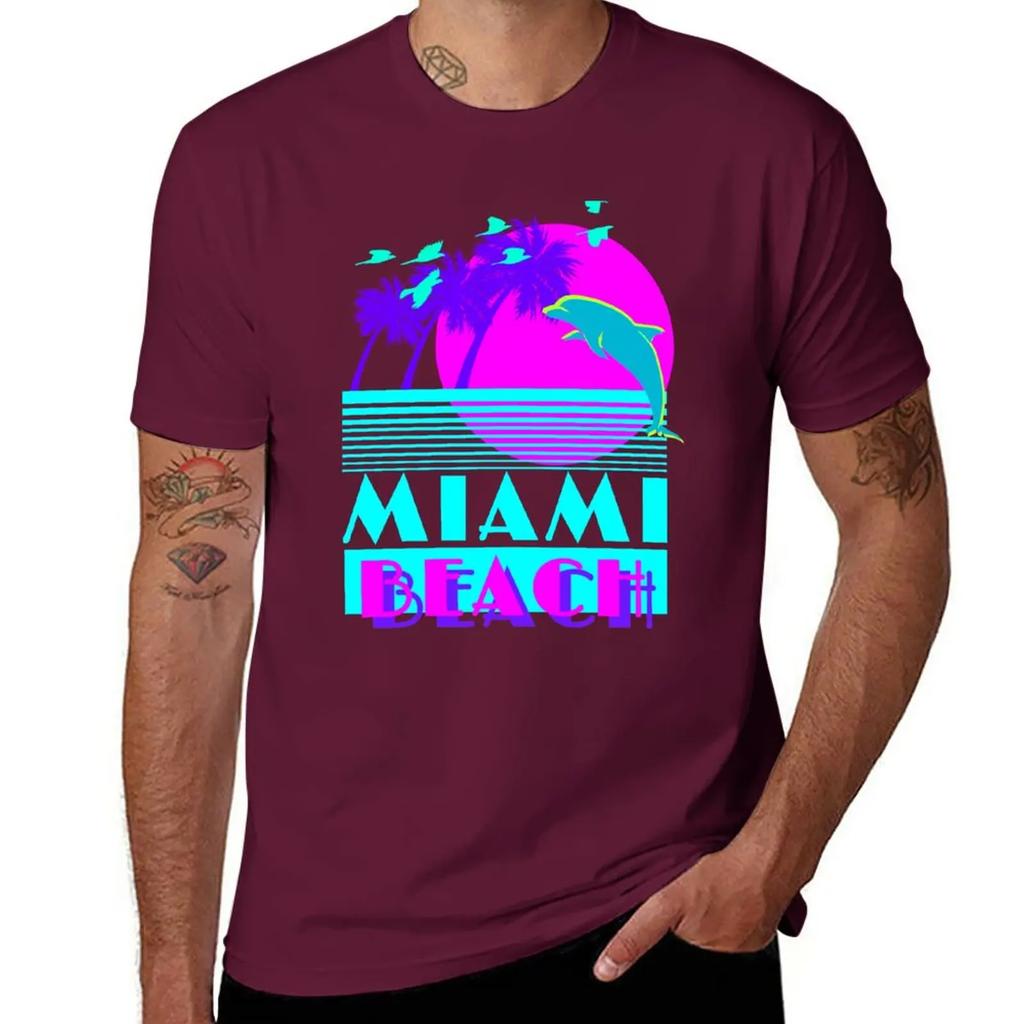 Neues Miami Beach Delfin Retro T-Shirt schwarze T-Shirts personalisierte T-Shirts Kurzarm Designer T-Shirt Herren