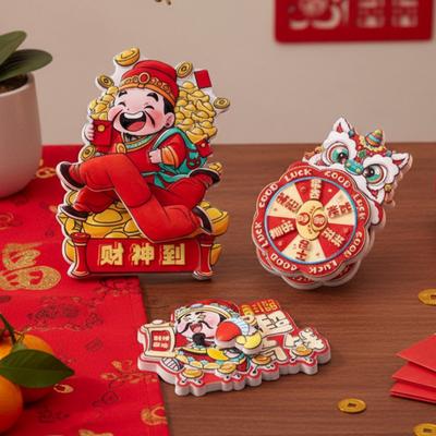 Cartoon God Of Wealth Magnetic Sticker Chinese Style Thickened New Year Refrigerator Magnets Funny 3d Rotatable Magnet Decor