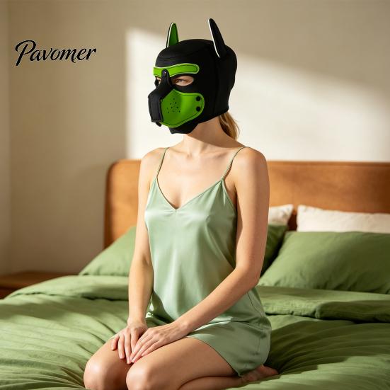 Soft Elastic Cosplay Mask Full Head Dog for Adult Role Play, Neoprene Animal Breathable Pet Party with Removable Mouth And Foldable Ears, Puppy