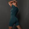 Seamless Peach Butt Solid Color Elastic Yoga Shorts & Short Sleeve Top Set