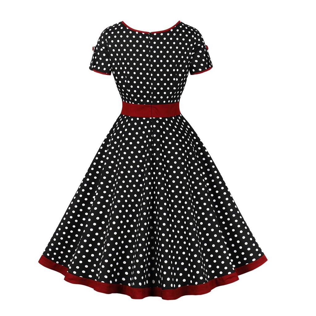 Dámské Vintage šaty Puntíky Rockabilly Koktejl Swing Šaty Jarní Letní Šaty Krátké Rukávy