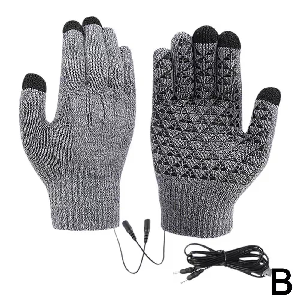 

USB Heated Warm Knitted Gloves for Unisex Touch Screen Anti Slip Motorcycle Riding Gloves Thickened Warm Full Finger Gloves серый