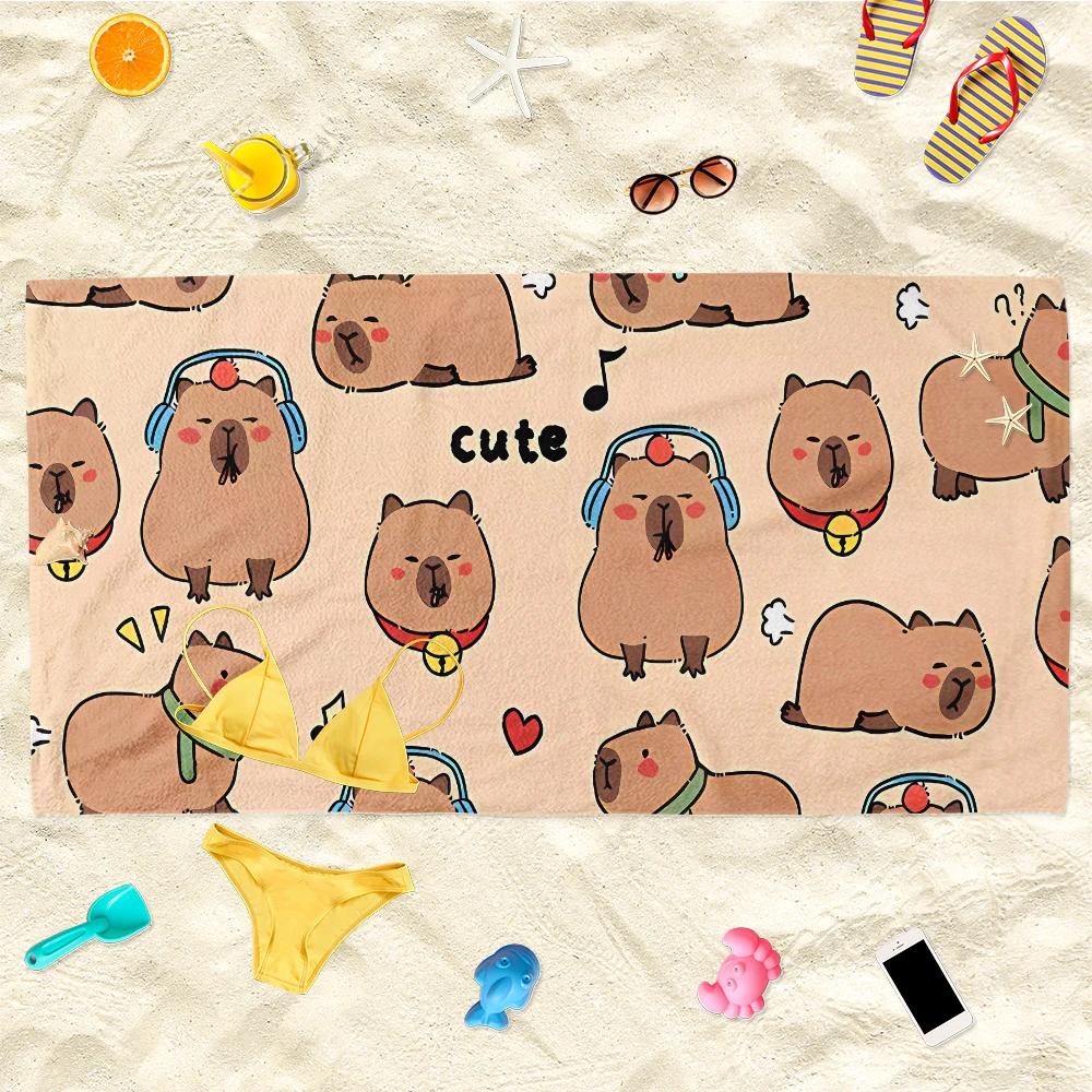 

Adorable Capybara Beach Towel: Keep Happy, I m Ok for Summer Fun! Suitable for towels, bath towels, beach towels W40*H60(CM)