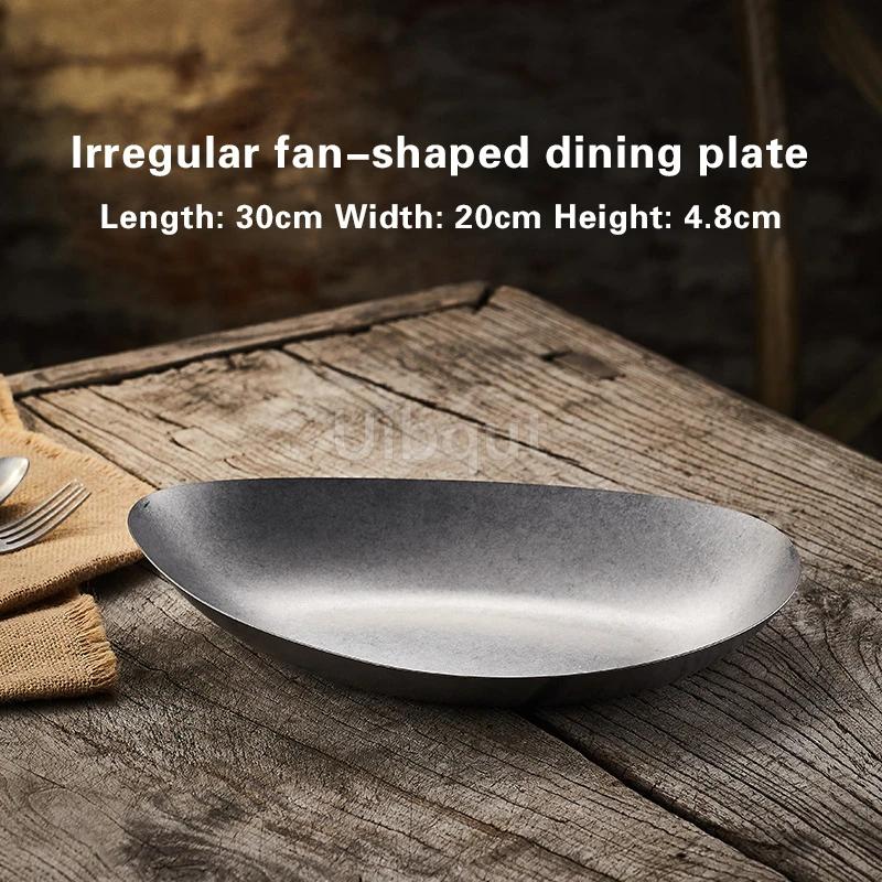 Creative irregular plate High-end stainless steel outdoor tableware Western-style dinner plates Vintage alien-shaped plate