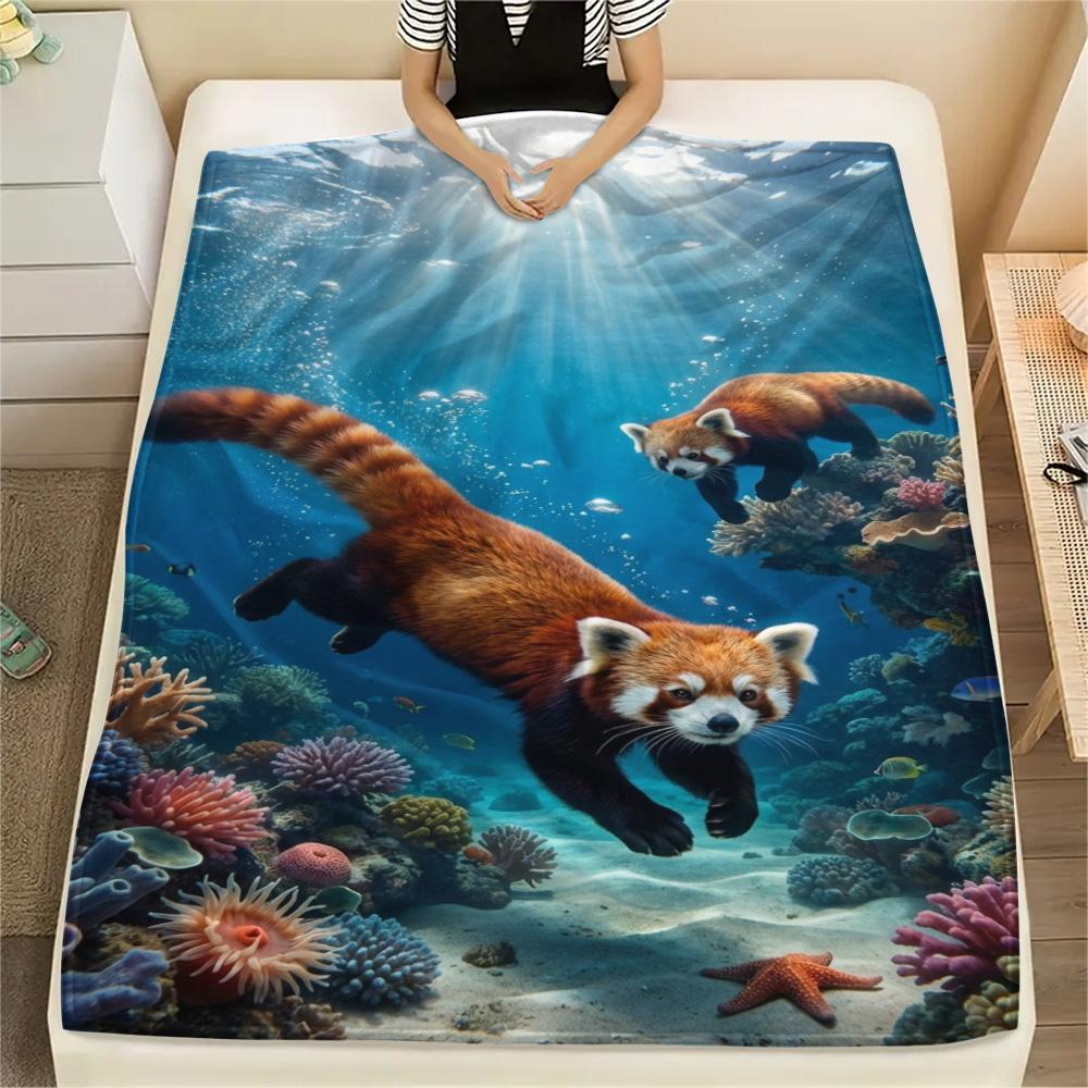 1PC Floral Water Scene Print FlAannel Blanket, High quality Comfortable for All Seasons, Home Decor, Warmth and Comfort