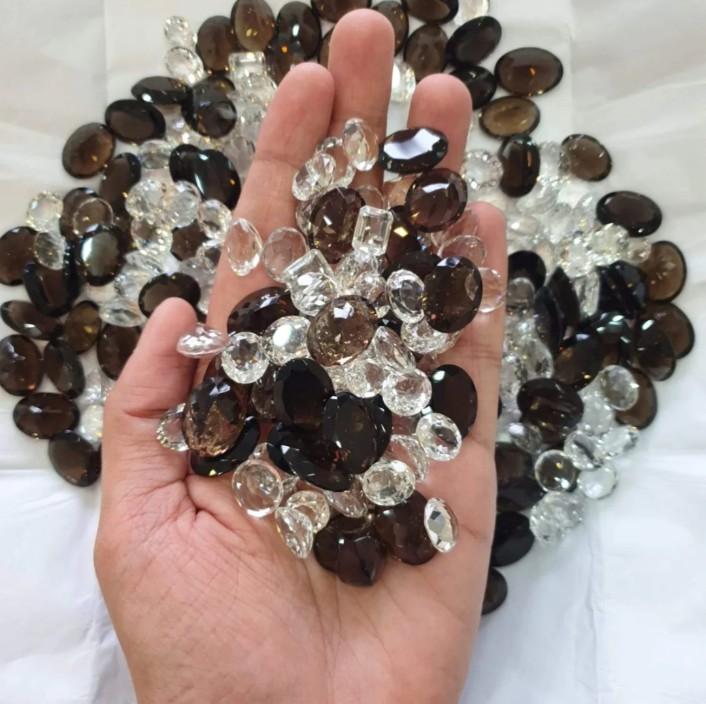 Smokey + Crystal Quartz Gemstone Lot, Mix Cut Gemstone, Loose Stones For Jewelry Making, 10-20 MM Size.