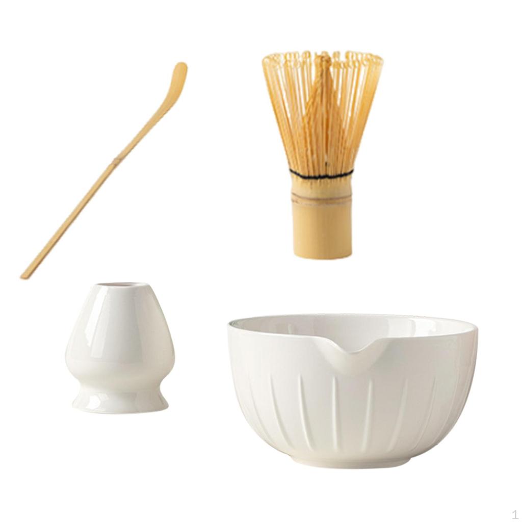 4 Pcs Matcha Utensil Set, Complete Japanese Tea Making Tool Bowl, Bamboo Whisk And