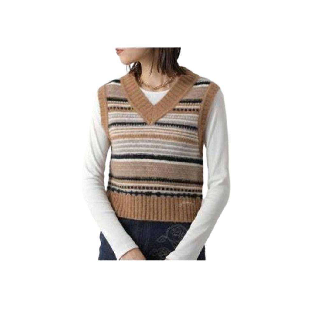 Ganni Pf24 Striped Soft Knit Sleeveless Vest Women tops Tigers-Eye K2236