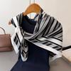 New striped interwoven 91 imitation silk large square scarf retro printing professional versatile shawl diagonal silk scarf headscarf