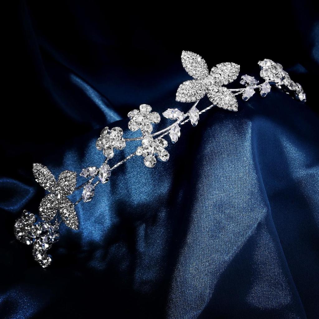Hochwertiges Braut-Strass-Blatt-Stirnband mit Zirkonia-Einlage