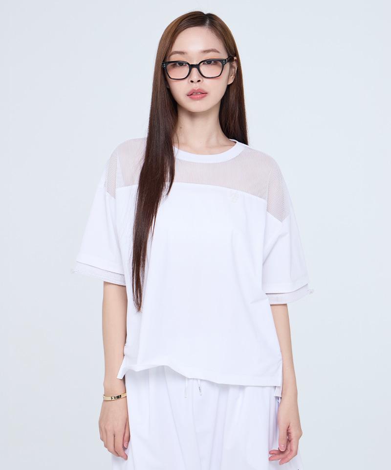 Life Work Women S) Mesh Color Block Venturi Short Sleeve T-Shirt White/Free