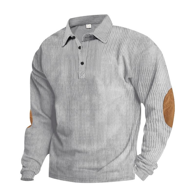 Hot Sale American Men's Spring and Autumn Corduroy Vintage Loose Casual Outdoor Long Sleeve Patch POLO Bottom Shirt