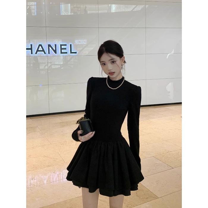 Retro padded cotton thickened stand-up collar long-sleeved woolen jacket fluffy knitted dress women s autumn and winter new suit S