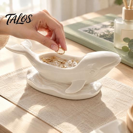 Whale Storage Tray for Jewelry Shaped Decorative Bowl, Ocean Theme Ring Earring Sturdy Sculpture Container Necklace, Candle Holder, Succulent Planter