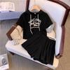 Plus Size Women's Hooded Summer Outfit - Short Sleeve Top & Shorts Set In Apricot, Slimming Age-Reducing Casual Sporty Two-Piece for Chubby Girls