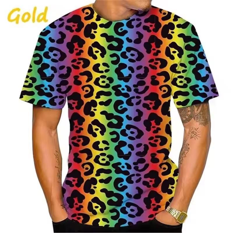 

Модная футболка с 3D-принтом леопардового узора, мужская, с круглым вырезом, с коротким рукавом, мужские топы-футболки большого размера, уличная одежда, мужские футболки 6XL