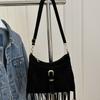 Buckle Tassel Shoulder Bag Solid Color Underarm Packs Cute Suede Handbag  Travel