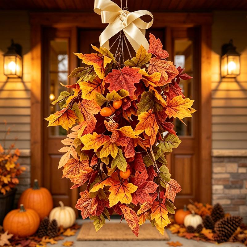 Autumn Maple Leaf Door Hanging: Halloween & Thanksgiving Floral Wall Art