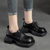 Shanghai Retro Platform Thick Sole Lace-Up Women's Loafers - Versatile, Fashionable, Height Increasing Cowhide Shoes