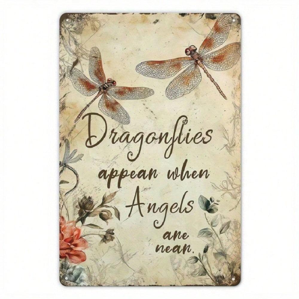 Vintage Dragonfly Metal Art Wall Sign Rustic Decor for Garden Patio