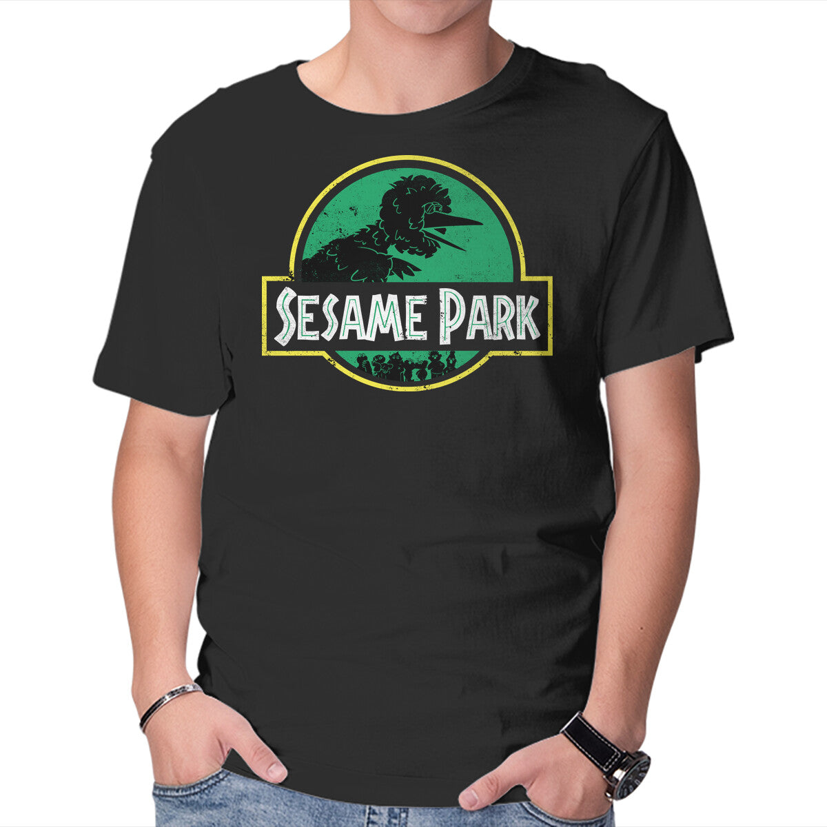 Unisex Crew Neck T-Shirt Sesame Park Graphic Short Sleeve Casual Tee M