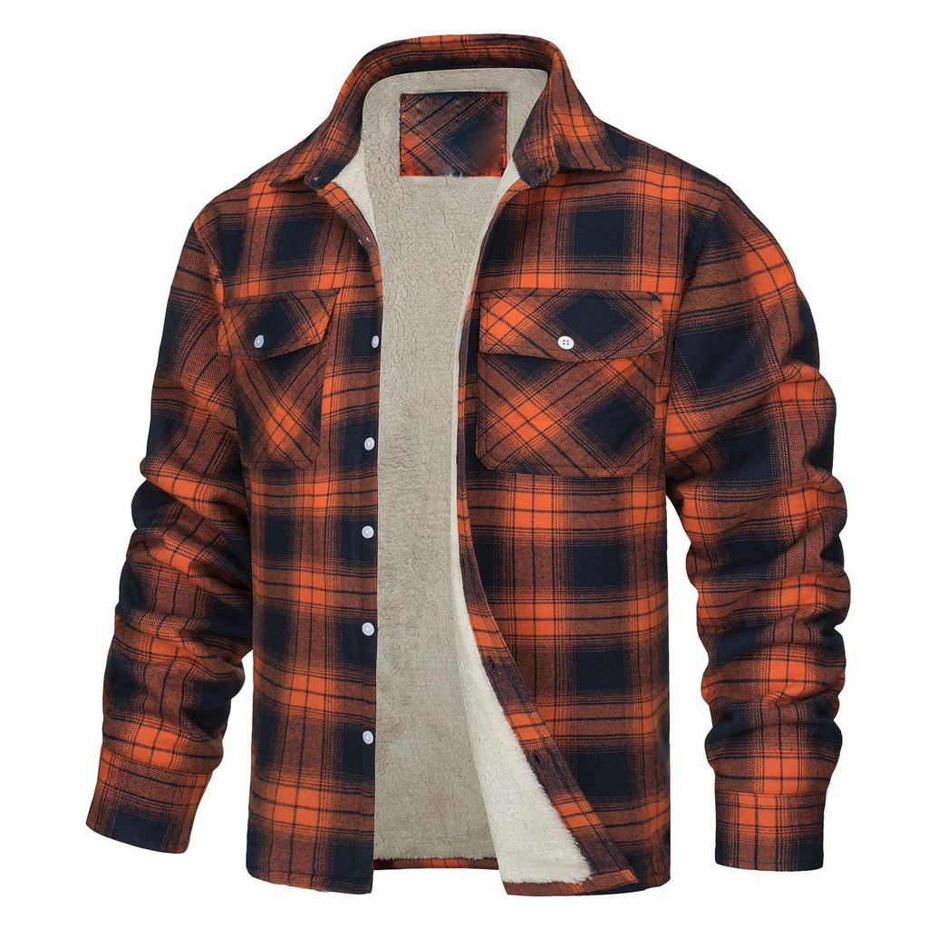 Men's Fall and Winter Plaid Thickened Cotton Clothing Long-sleeved Loose Warm Shirt