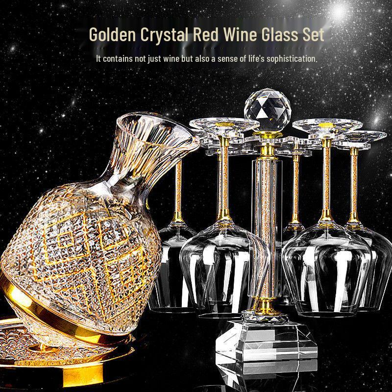 Luxury Gold Diamond Rotating Crystal Wine Glass Set