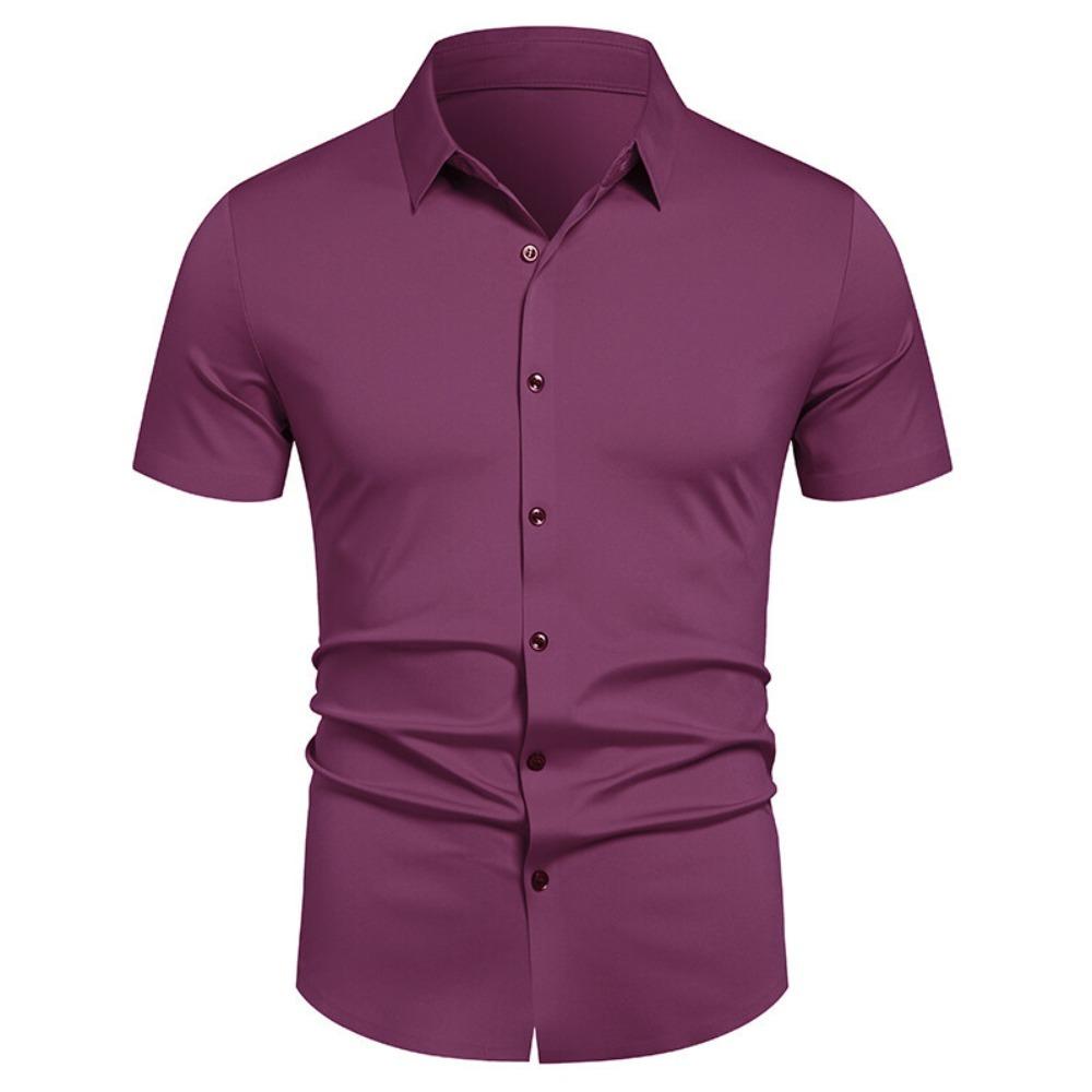 Men's Casual Short-sleeved Shirt - Solid Color, Simple and Stylish, Fitted Collar Shirt, Men's Top Garment