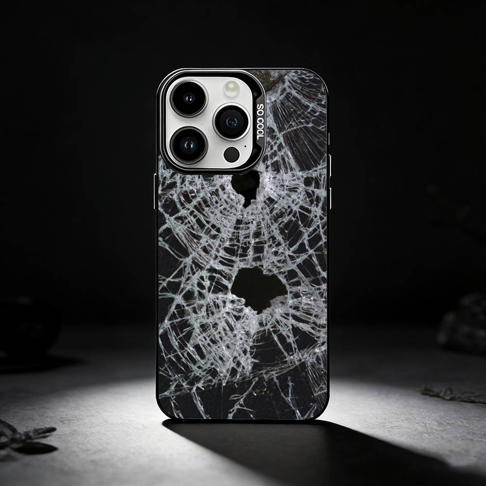 3D Vision Glass Shards Phone Case For iPhone 17,16,15,14,13,12,11 Plus,Pro Max,XS,Colored Silver Phone Case
