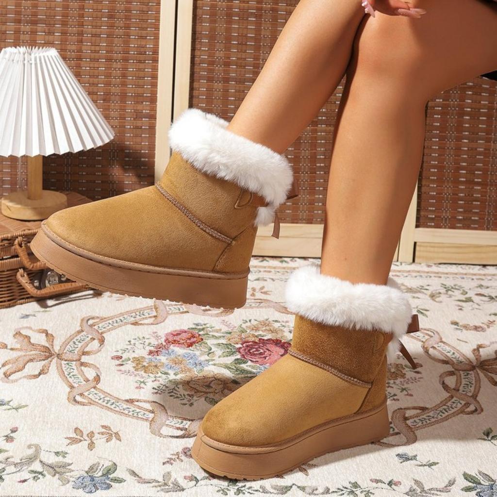 Velvet, Thick, Snow Boots, Thick Soled Shoes, Bow Tie, Warm Shoes, Plus Size, Cotton Shoes