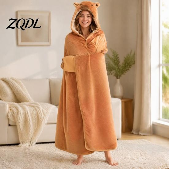 Übergroßer Deckenhoodie Tier-Wearable für Damen, Flanell-Sweatshirt Leichter Samt-Bademantel-Decke, Knopfleiste Cosplay-Umhang Nachtwäsche Winter