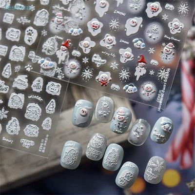 3D Embossed Christmas White Melting Snowman Christmas Tree Snowflake Nail Stickers