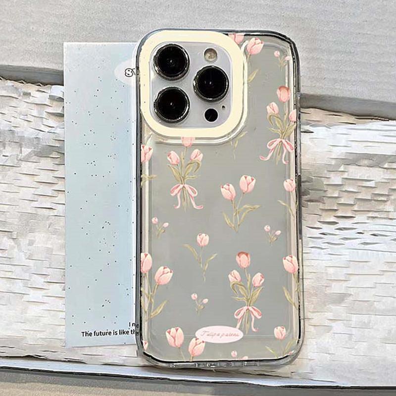 Coque de téléphone transparente avec tulipes pour Samsung Galaxy S25 S24 S23 Ultra S22 Plus S21 FE Note 20 A36 A56 A54 A35 A55 A53