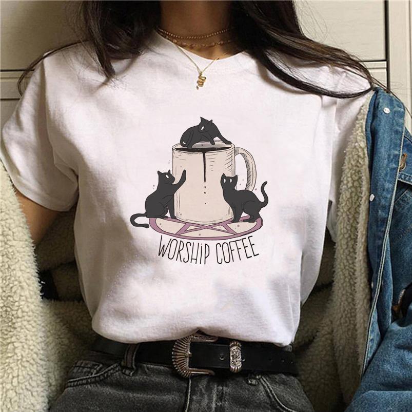 Summer Tshirt Female Tee Skull Cat Print Women Tshirt Punk Dark Grunge Streetwear Ladies Gothic Top Tshirts Harajuku Clothes Y2K