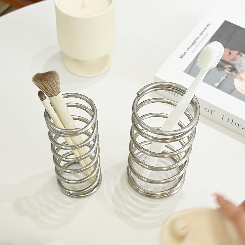 Edelstahl Zahnbürstenhalter Federförmig Schreibtisch Zahnbürste Zahnpasta Organizer Make-up Pinsel Halter für Badezimmer Tischplatte