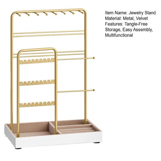 Multifunctional Jewelry Stand Metal Frame Jewelry Holder with Velvet Tray Jewelry Organizer