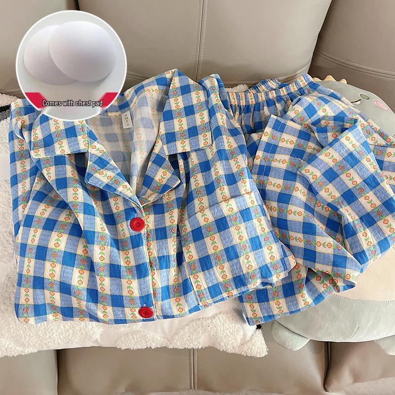 Damen Cartoon Pyjama-Set aus Wolkenbaumwolle mit Brustpolster - Langarm-Cardigan und Revers für Frühling und Herbst