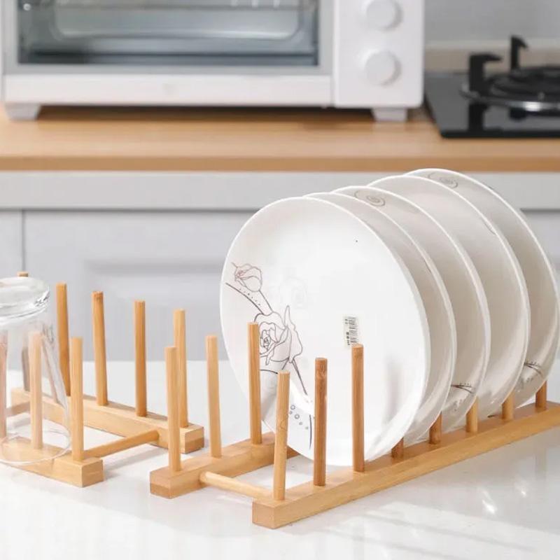 1Pc Kitchen DIY Holder 2/3/4/5/6/7/8 Grids Drainer Wooden Display Stand Drying Shelf Dinnerware