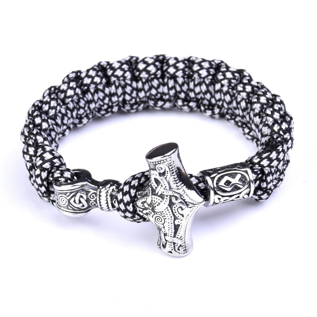 Men 'S Stainless Steel Viking Thor 'S Hammer Umbrella Rope Braided Bracelet Outdoor Sports Survival Bracelet 