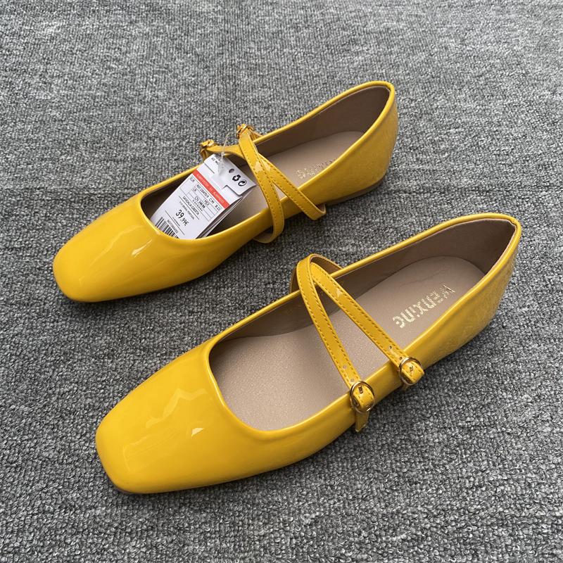 Fashion Flat Shoes for Women Spring Autumn 2025 Vintage Patent Leather Mary Jane Shoes Square Toe Plus Size 43 44 Single Shoes for Women