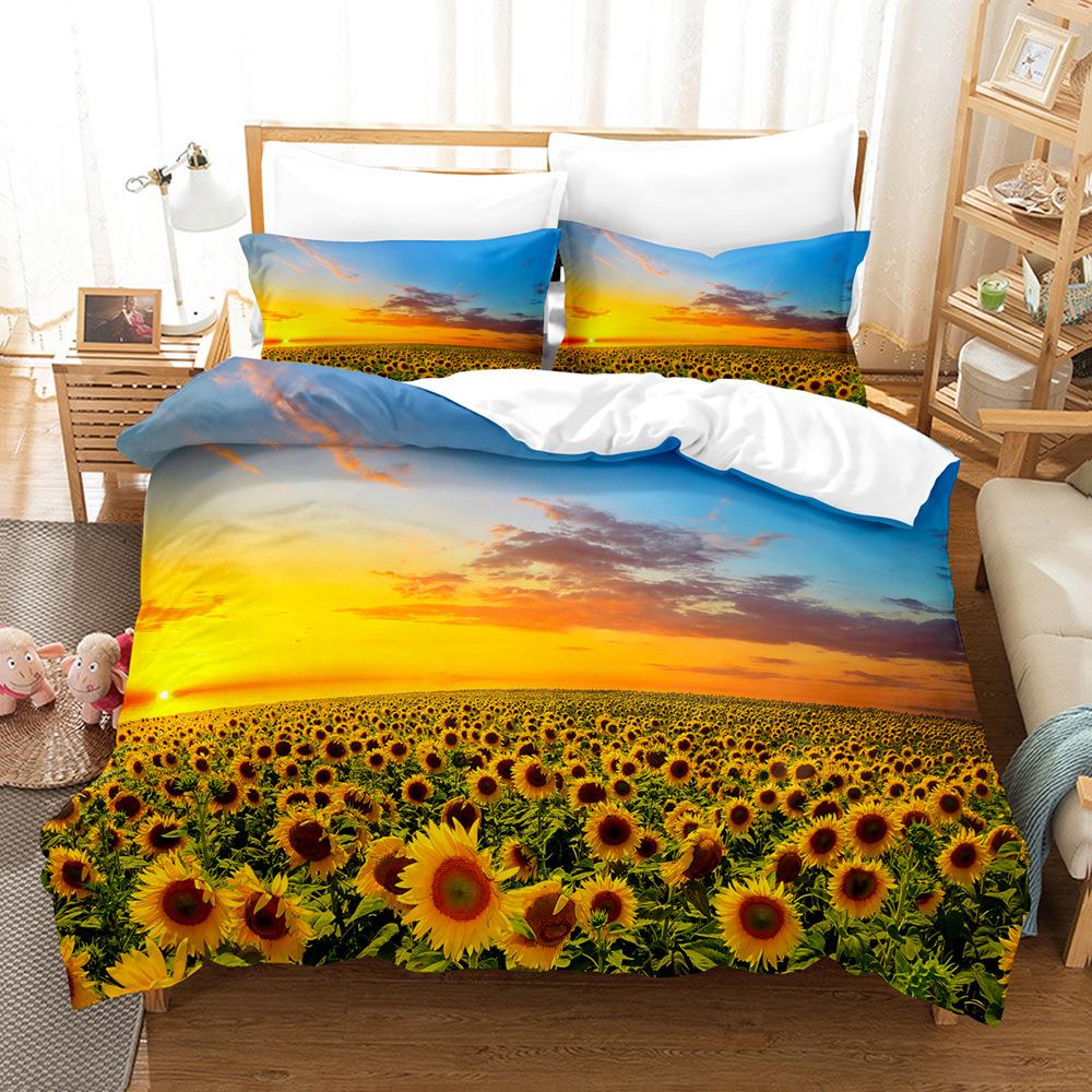 3D Digital Printing Bedding Four-piece Set Three-piece Set Sunflower Bed Sheet Quilt Pillow