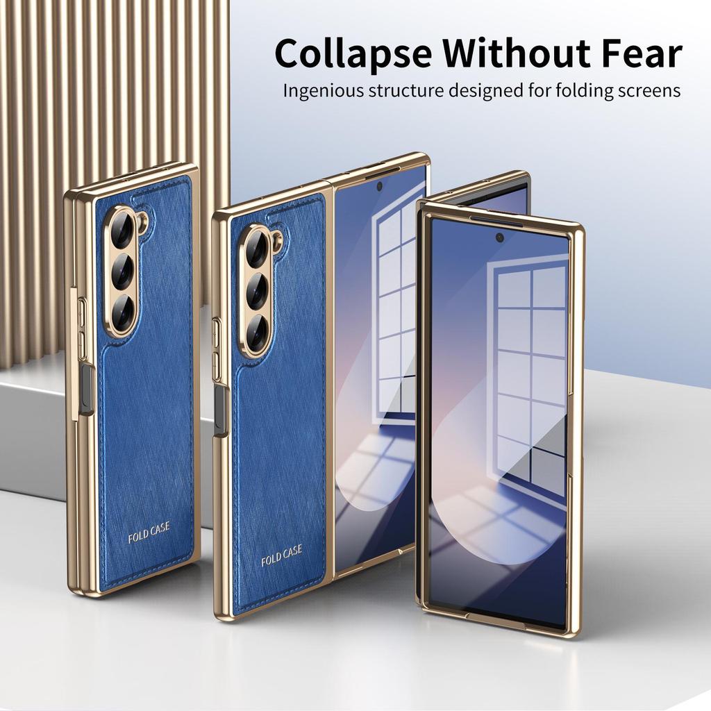 Gold Thread Texture Folding Electroplated Leather Case for Samsung Z Fold7 