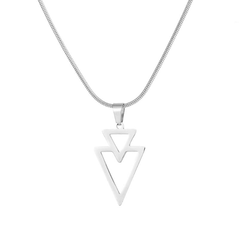 Titanium Steel Overlapping Triangle Pendant Necklace Geometric Pendant Jewelry 60CM