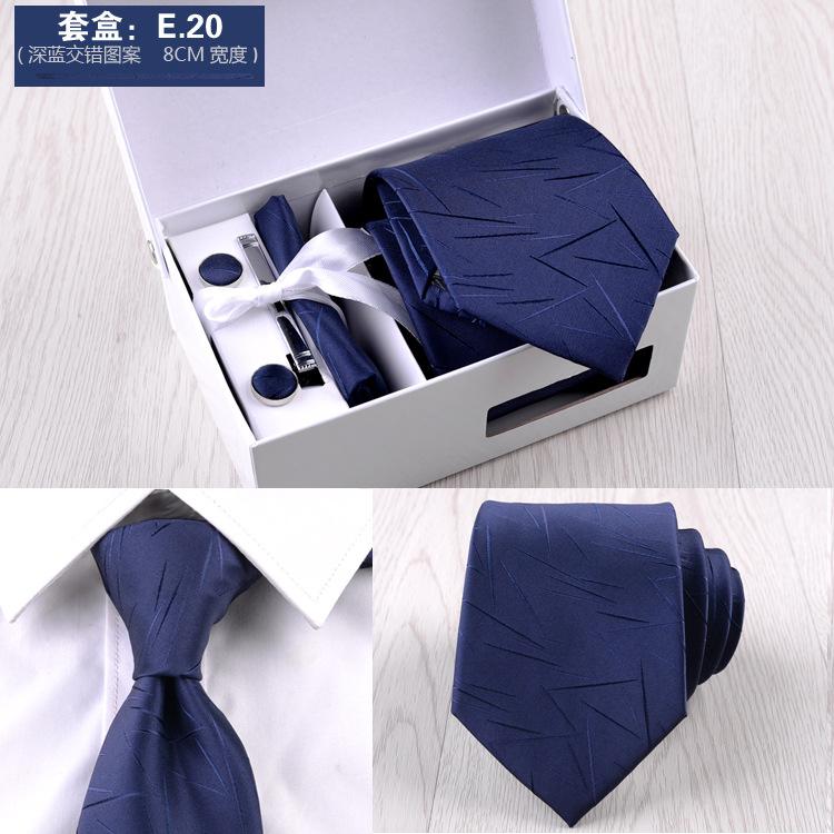 Men'S Six-Piece Formal Business Black 8Cm Striped Hand-Tie Groom Wedding Gift Box